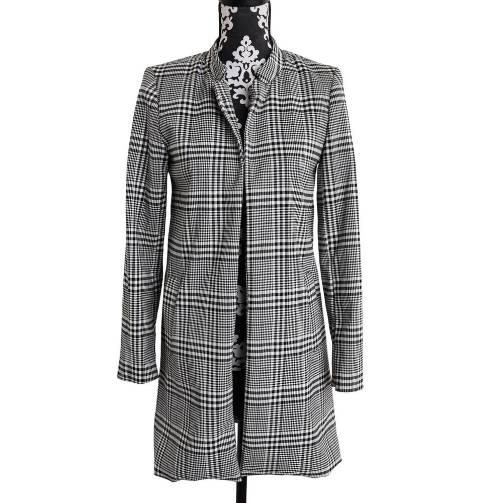 Carolina Belle Minimalist Preppy Career Plaid Classic Open Midi Cardigan - XS